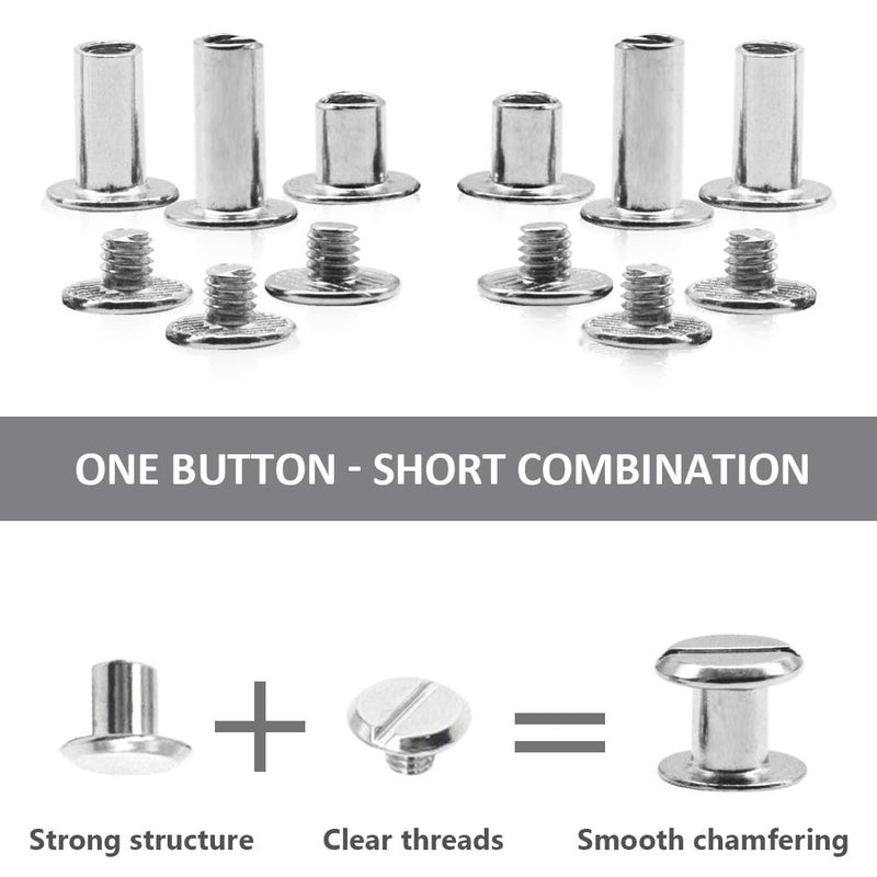 Ruidee 150 Pcs/75 Set Chicago Screws M5 Stainless Steel Binding Screw Post Leather Screws Metal Nail Rivet Chicago Button for Albums Belt Bookbinding (ZD-D/Silver) - Image 3